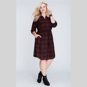 Lane Bryant plaid tassle tie shirt dress